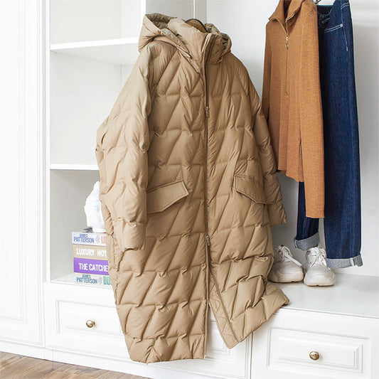 Loose Slimming Cocoon Shaped Handsome Long Lightweight Warm White Jackets