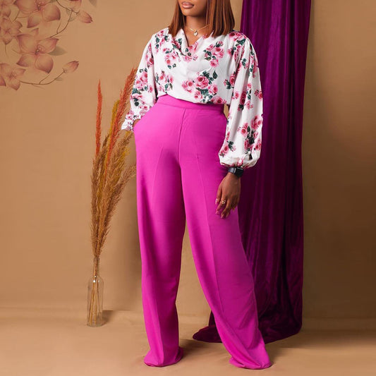 Women's Large Printed Lace Up Wide Leg Pants