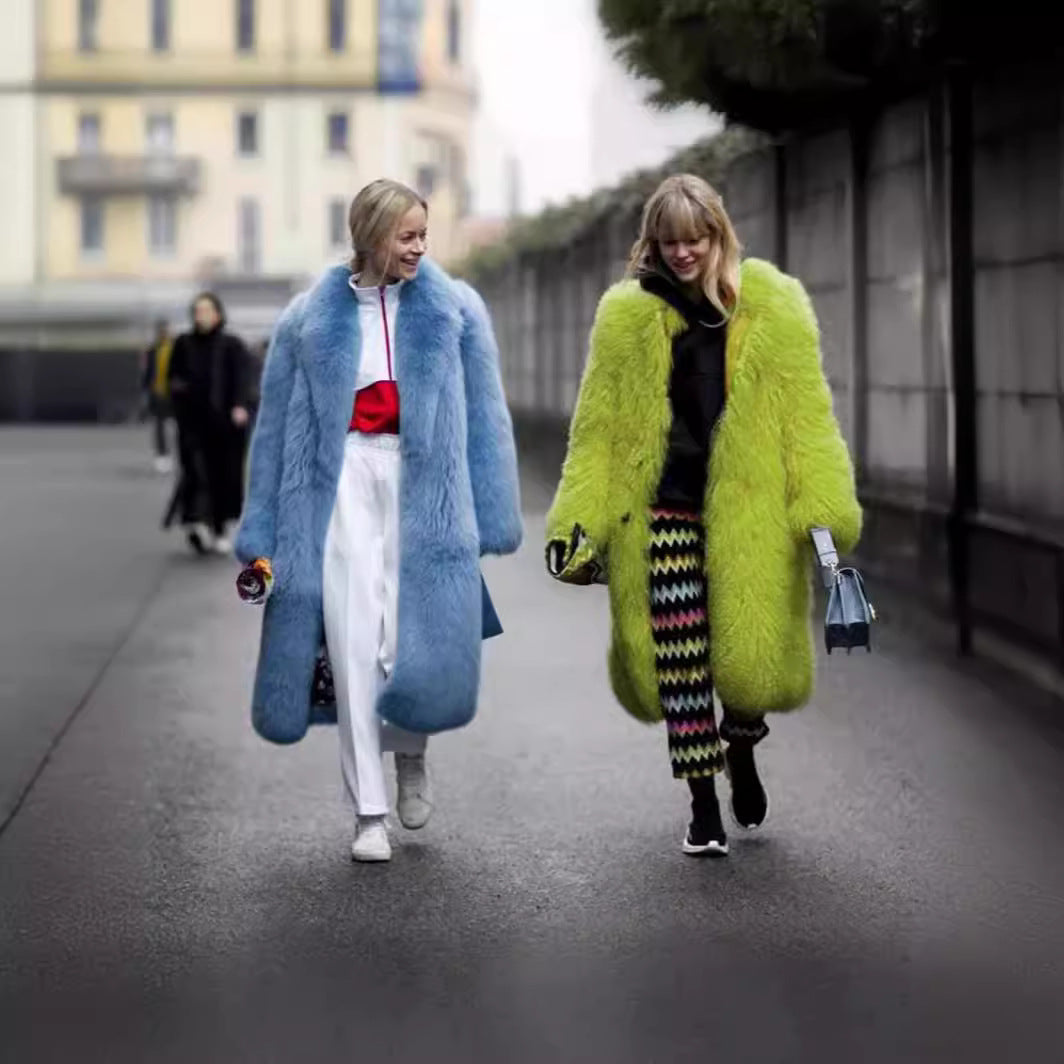 Women's Long Wool Fashionable Street Hipster Imitation Fur Coats