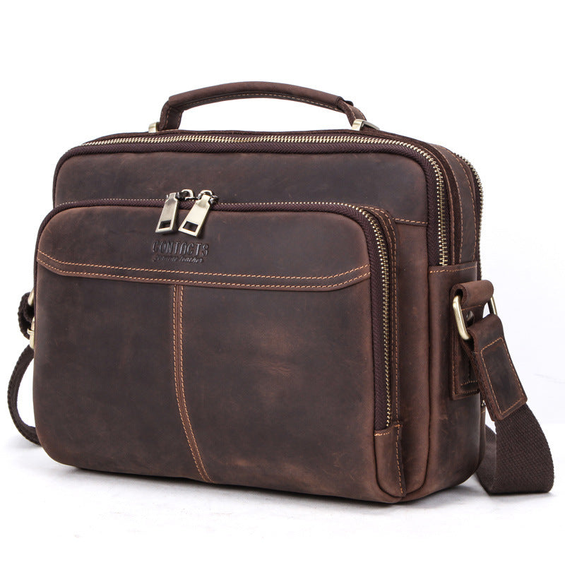 Men's Black Angel Retro Crazy Horse Men's Messenger Bags