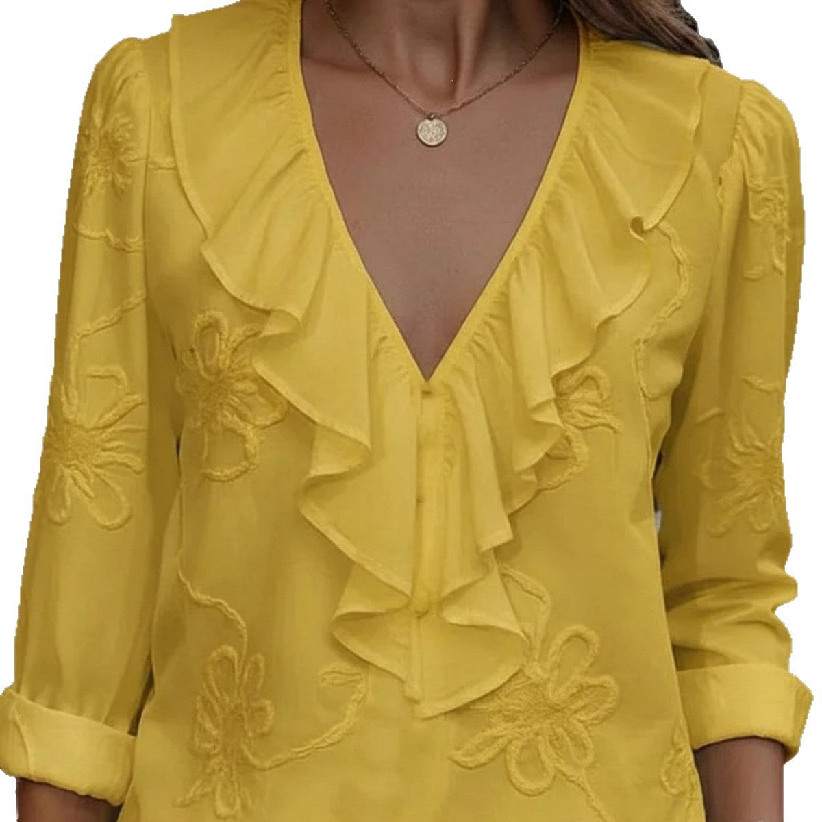 Women's Flounce Solid Color Elegant Slim Fit Women's T-shirt