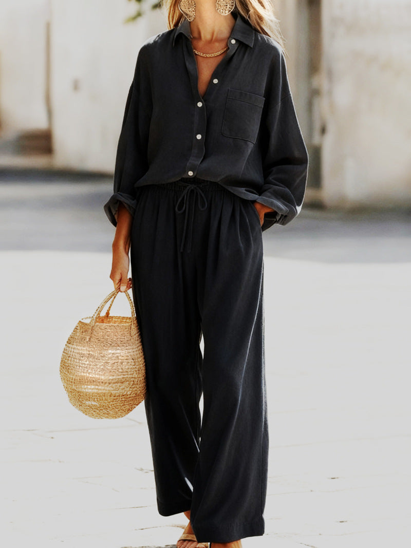 Women's Solid Color Imitation Cotton Linen Loose Long Fashion Casual Suit