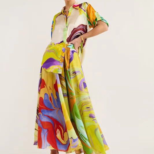 Temperament Commute Fashion Printed Satin Casual Suits