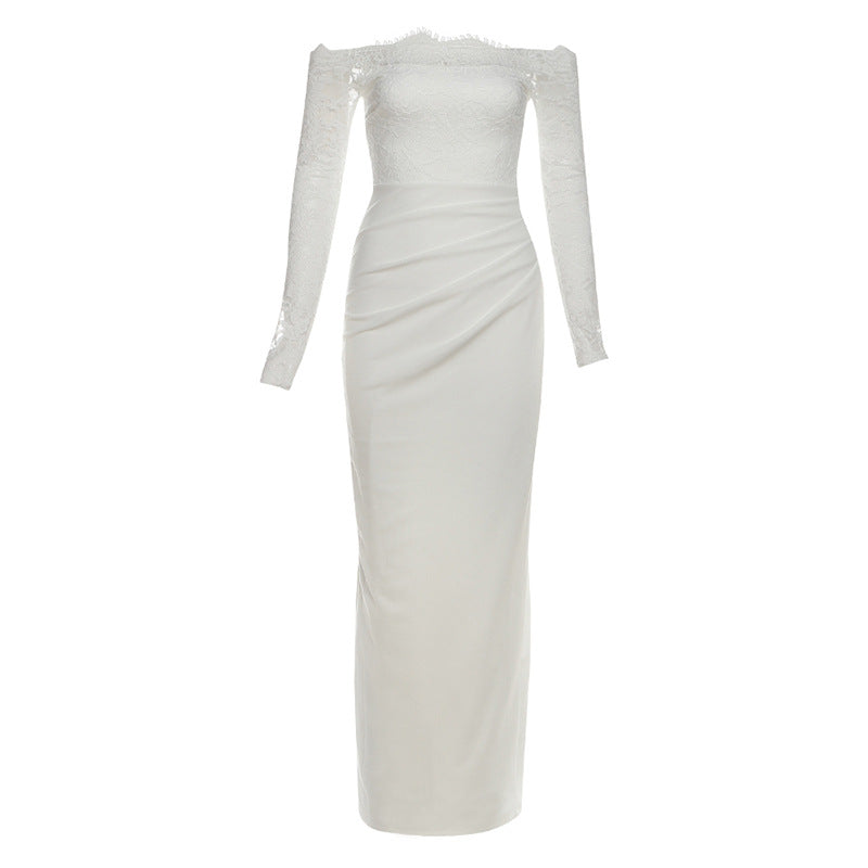 Women's Autumn Elegant Long Sleeve Lace Cinched Dresses