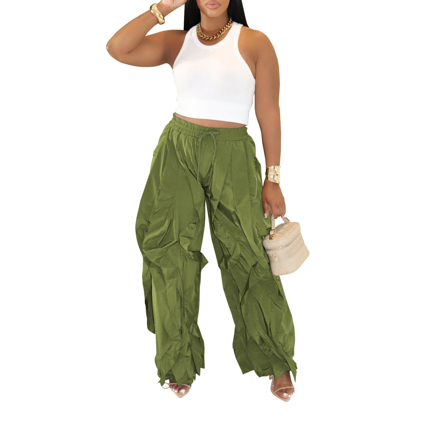 Women's Clothes Casual Wide Leg Stitching Lace Pants
