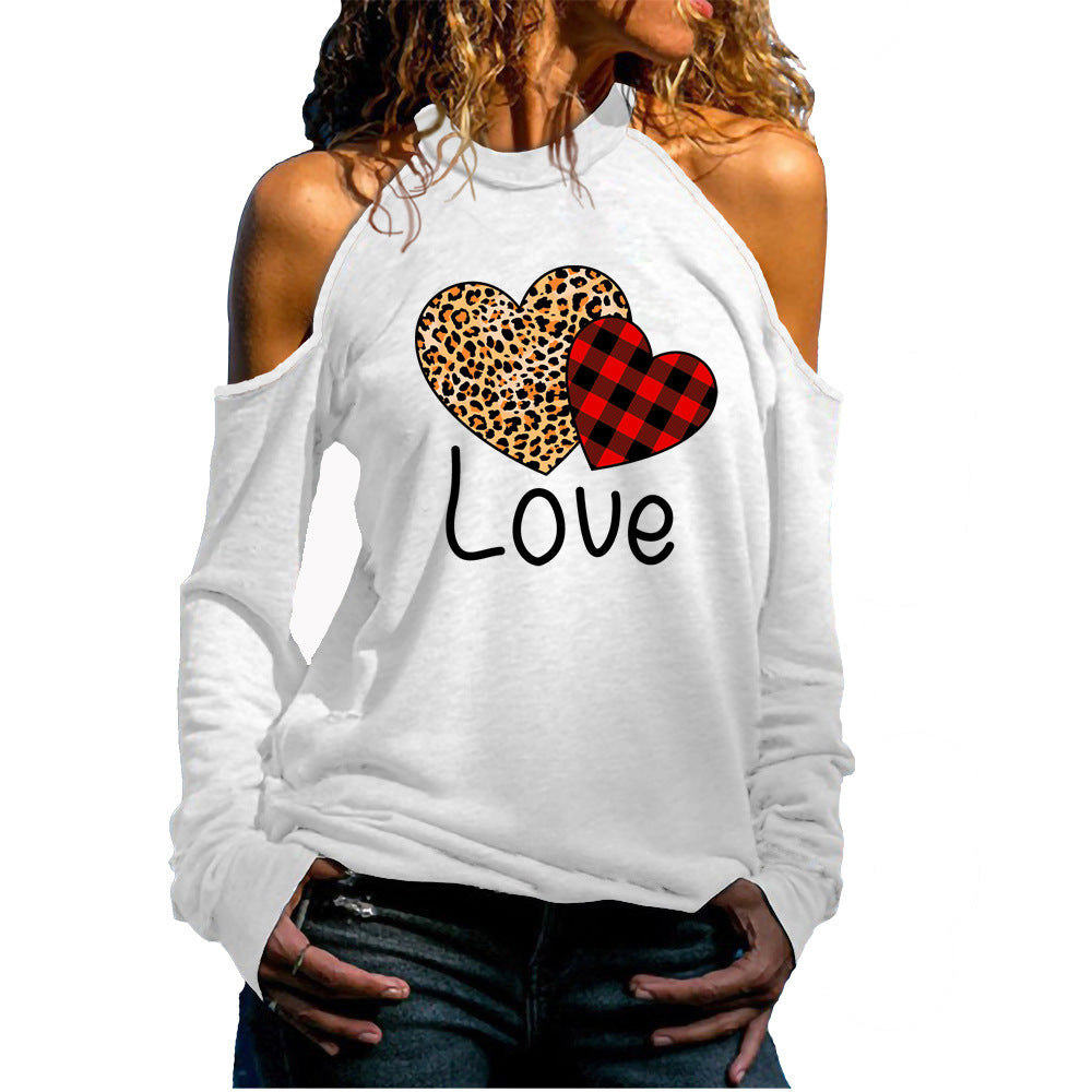 Women's Cold Shoulder Long Sleeve Valentine's Day Love Series Women's T-shirt