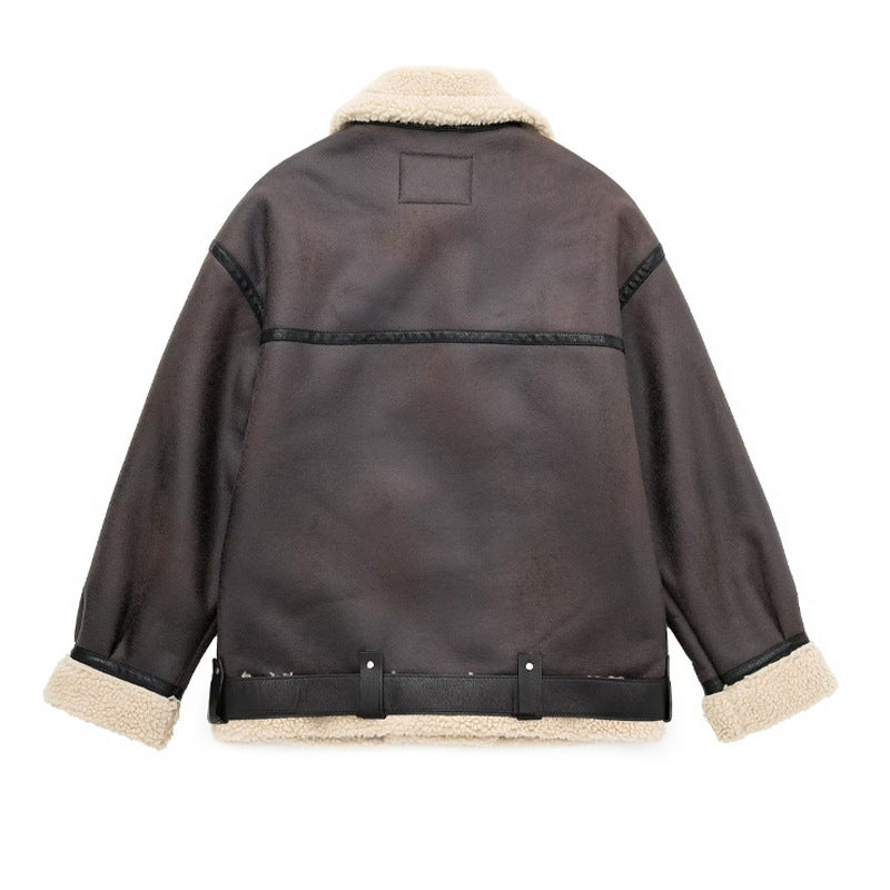 Charming Stylish Belt Zip Composite Fur Jackets
