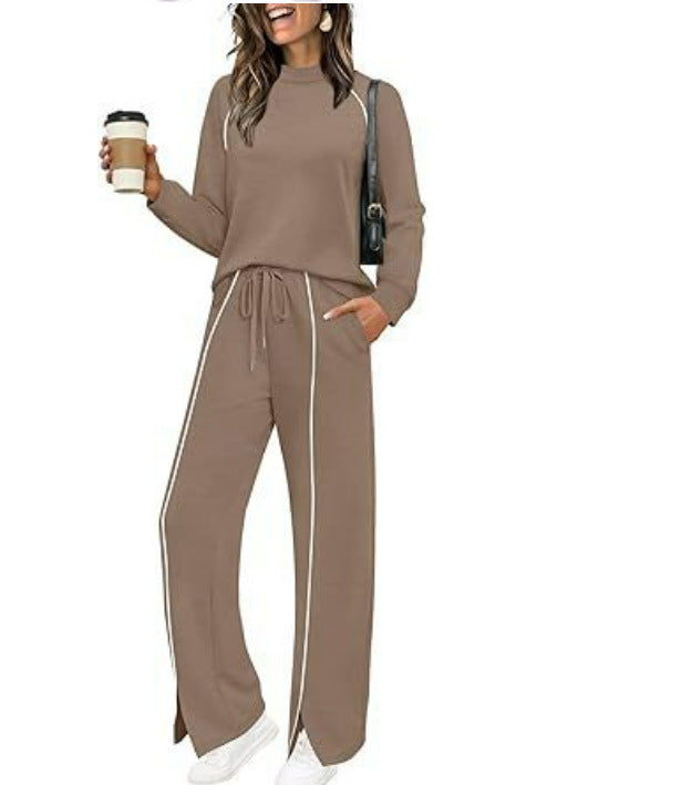 Women's Long Sleeve Stretch Leg Slit Casual Pants