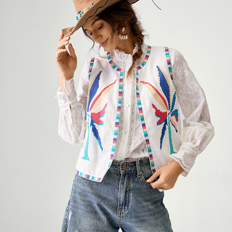 Women's Bohemian Embroidered Cotton Sleeveless Outerwear Women's Vest