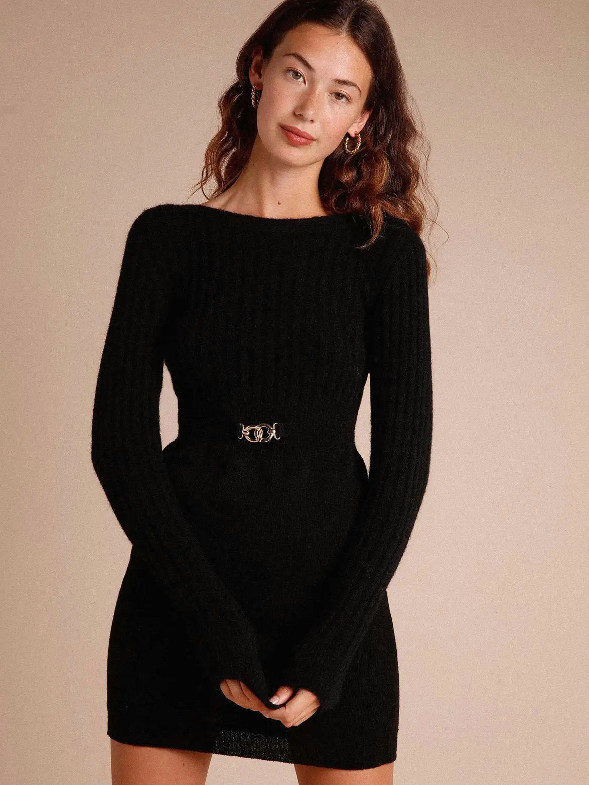 Women's Round Neck Slim Knit Wool Dress Dresses