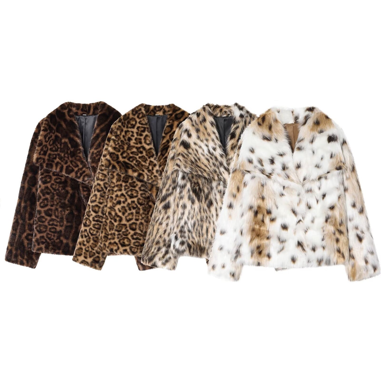 Women's Fashion Faux Leopard Fur Effect Jackets