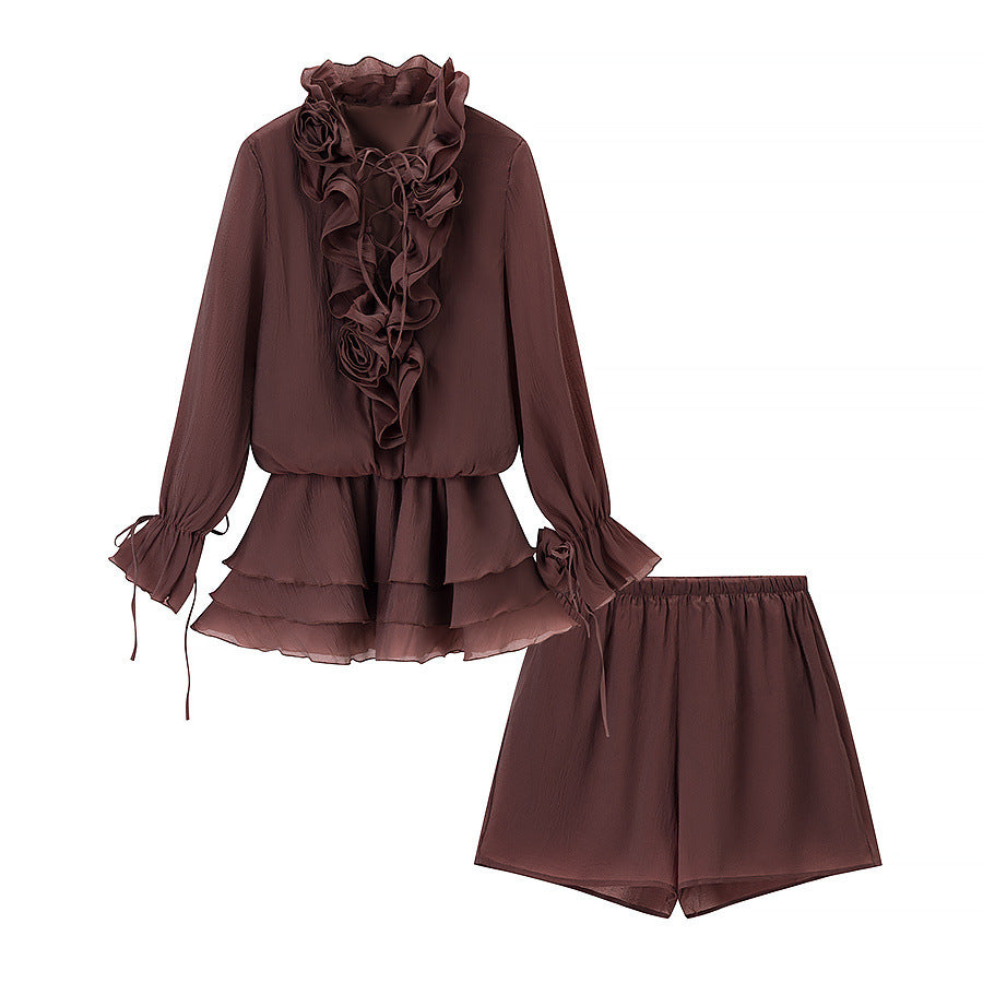 Women's Gold Style Fashionable Temperamental Flower Dress Suits