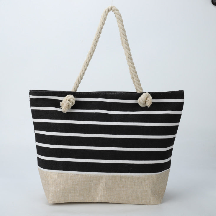 Women's Underarm Large Capacity Canvas Striped Beach Tote Bags