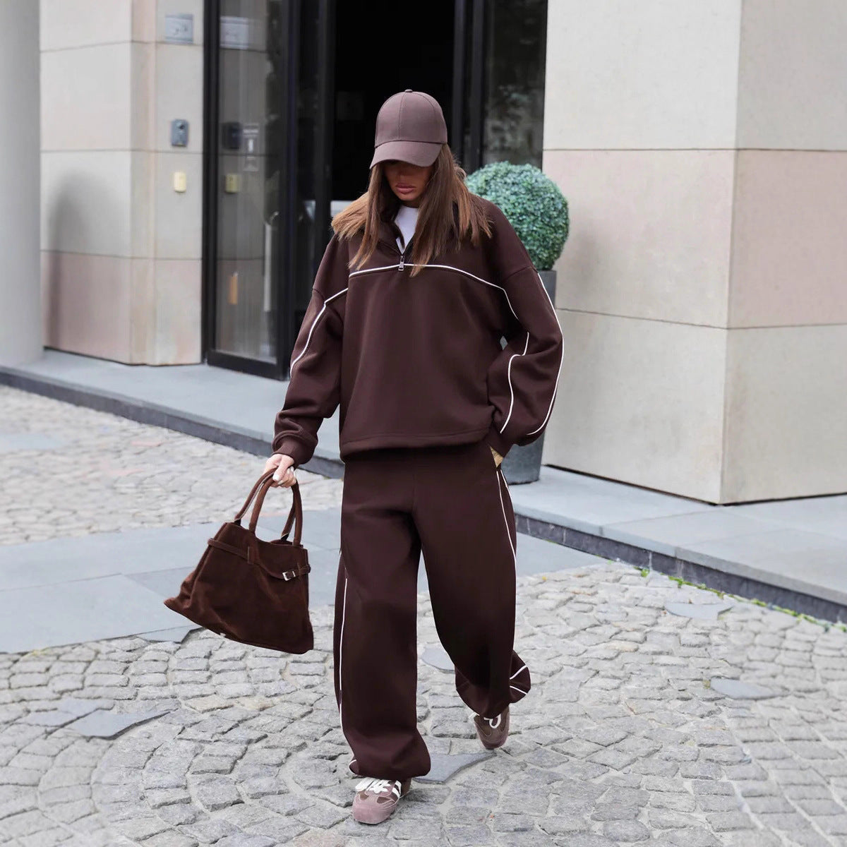 Women's Solid Color Long Sleeve Half Pullover Elastic Trousers Tops