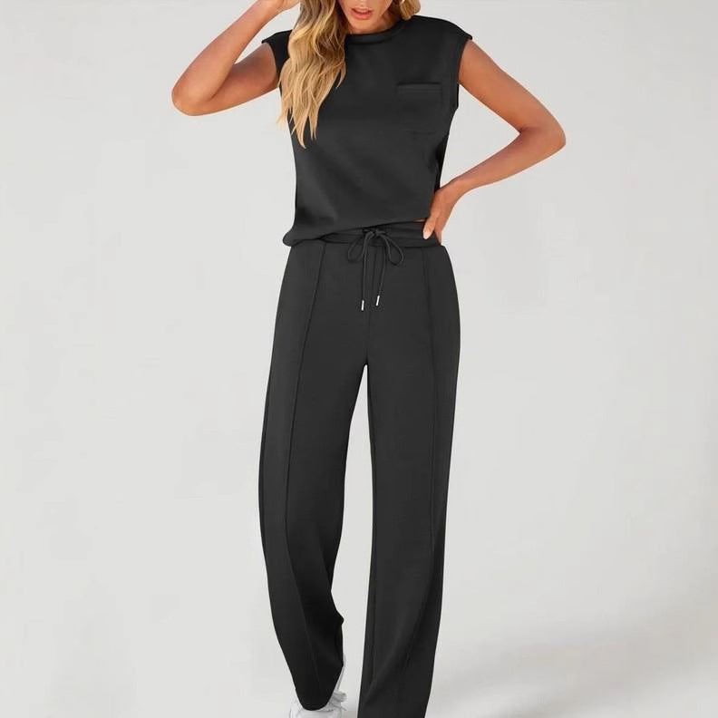 Women's Solid Color Sleeveless High Waist Trousers Suits