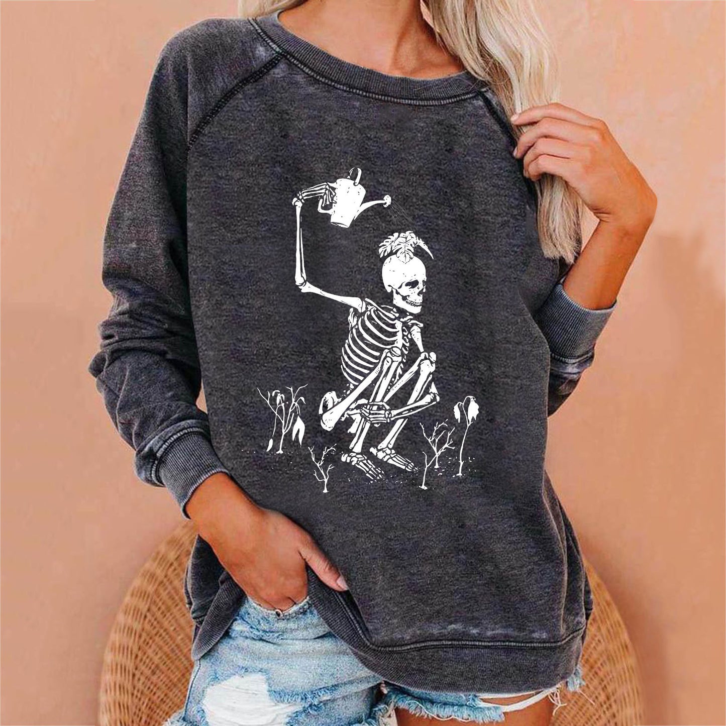 Women's Winter Loose Halloween Skull Funny Printed Women's Sweater, Sweater