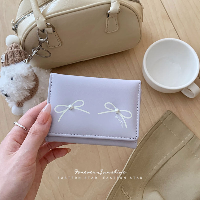 Women's Summer Bow Outing Cute Pearl Ladies Wallets