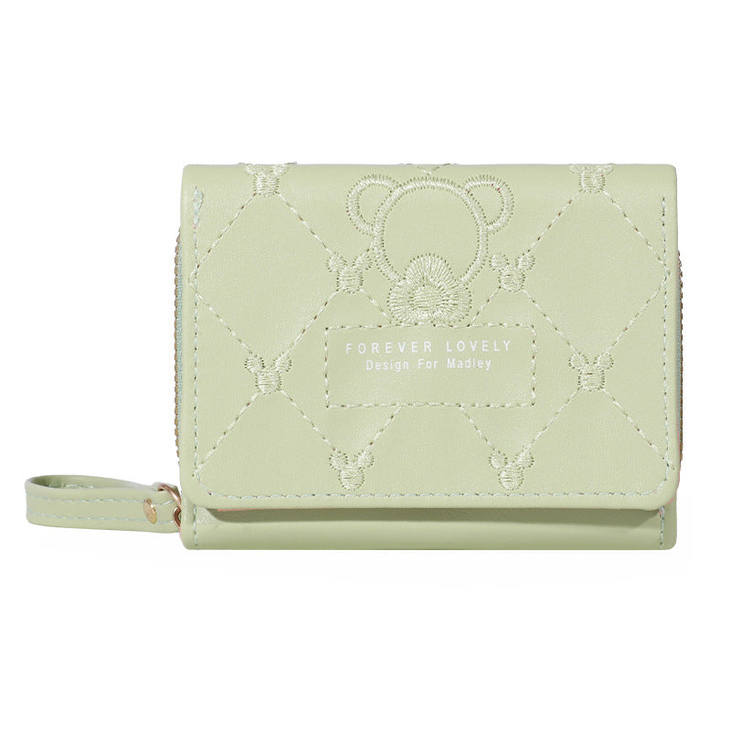 Women's Korean Embroidered Short Zipper Tri Fold Purses
