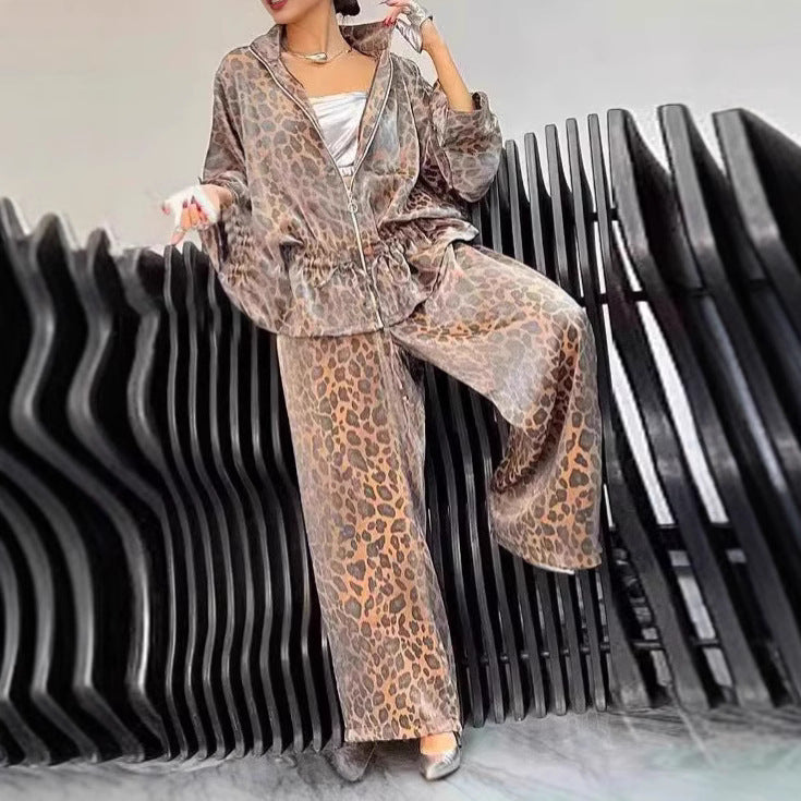 Women's Autumn Lapel Long Sleeve Leopard Print Suits