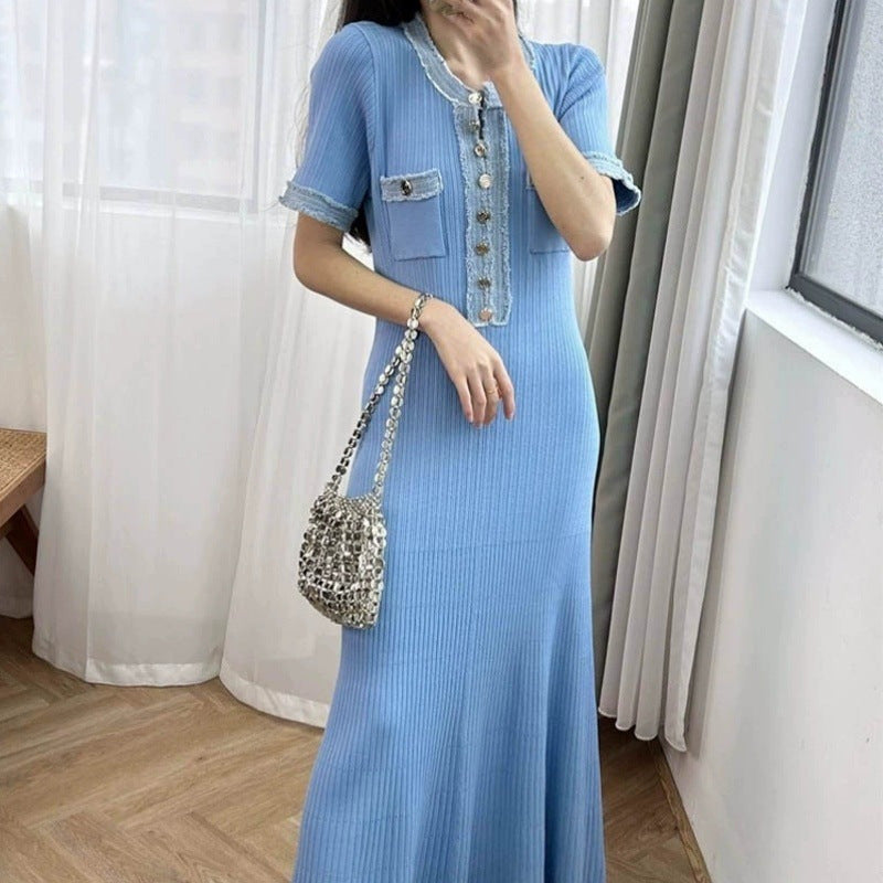 Short-sleeved A- Line Knitted Dress Simple Dresses