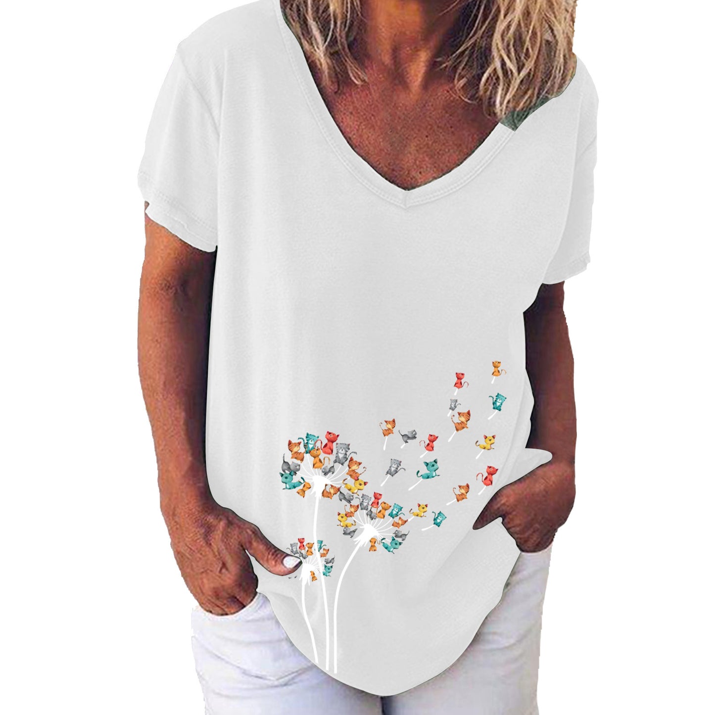 Women's Summer Creative Printing Collar Elegant Sleeve Women's T-shirt