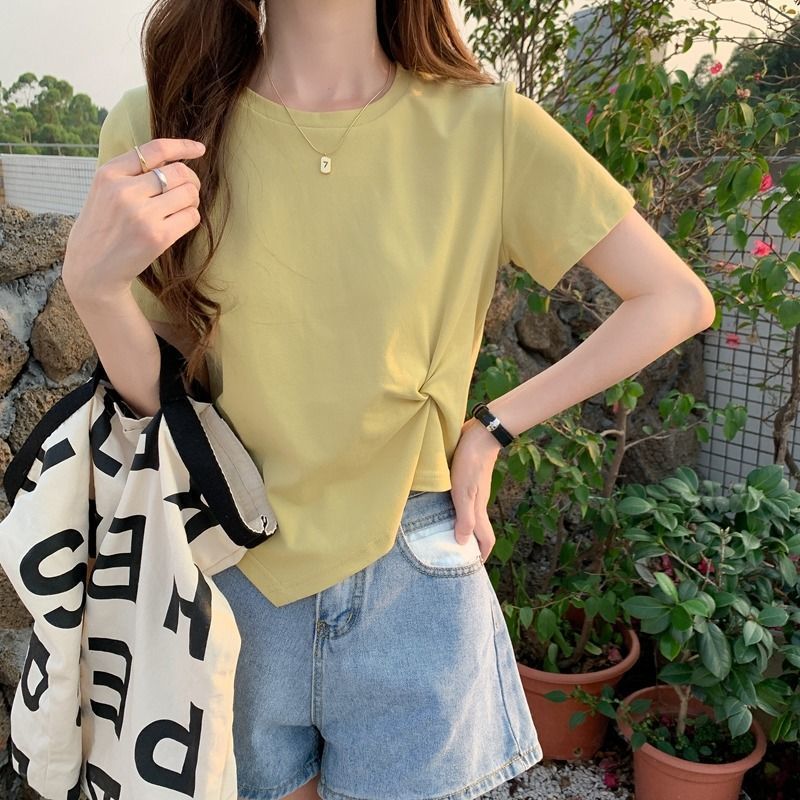 Women's Irregular Design Long-sleeved Korean Style Solid Color Small Bottoming Shirt Tops
