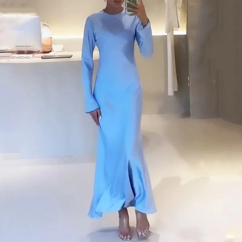 Women's Autumn Solid Color Casual Home Slim Dresses