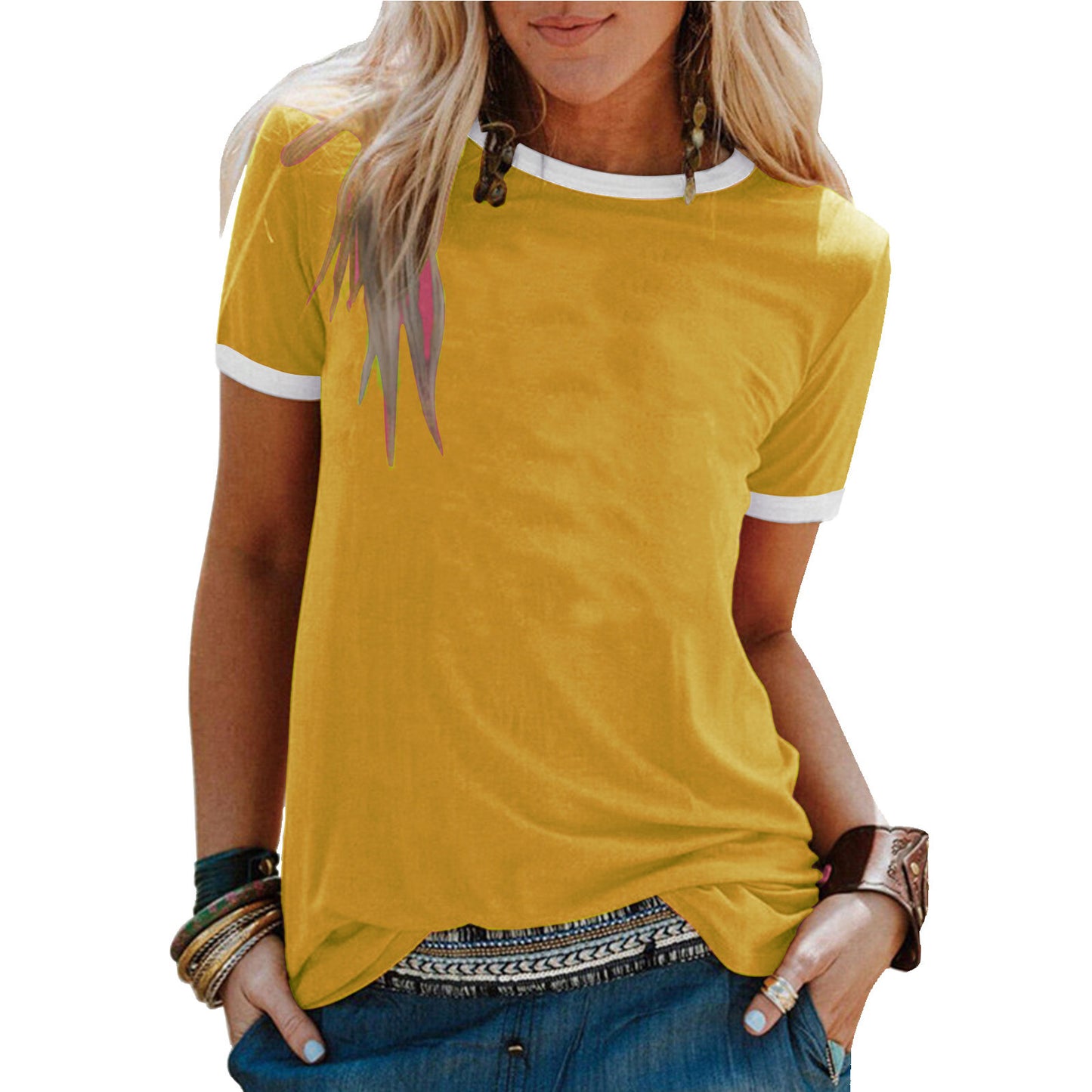 Women's Solid Color Loose Round Neck Sleeve Shorts
