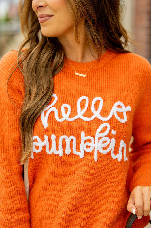 Women's Orange Halloween Letter Embroidery Loose Sweaters