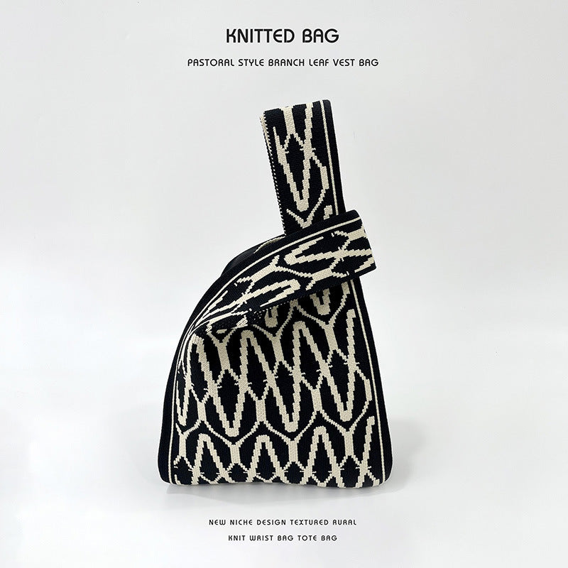 Korean Style Versatile Knitted Contrast Color Tote Bags