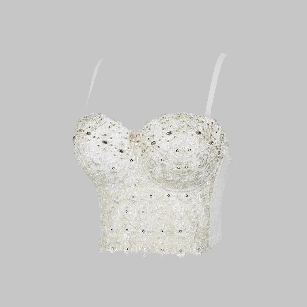 Strap Bra One-piece Embroidery Light Diamond Tops