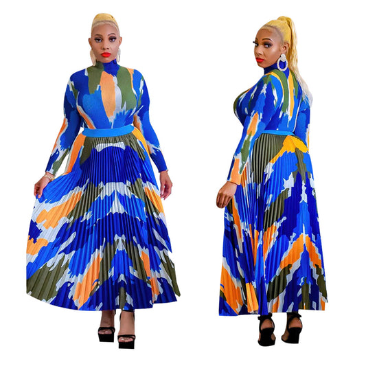 Women's Independent Printed Pleated Two-piece Set Oversized Suits