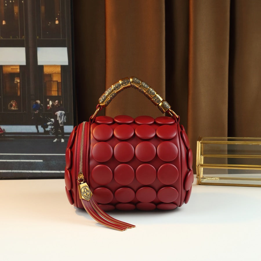 Women's Three-dimensional Polka Dot Decoration Round Handbags