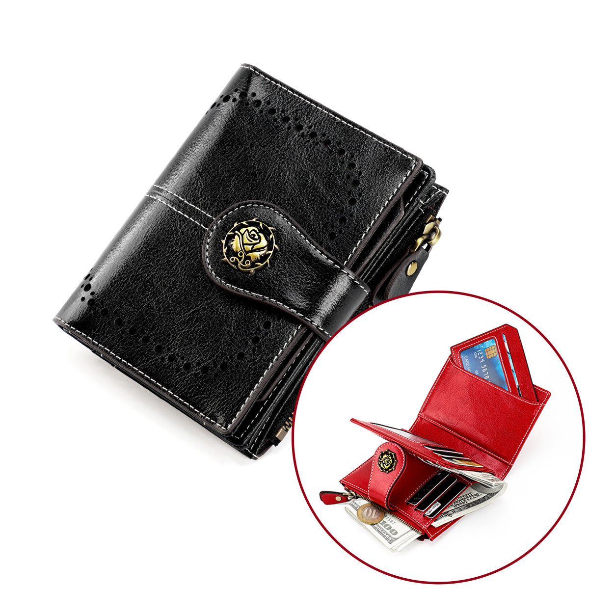 Women's Swiping Short Retro Oil Wax Skin Coin Purses