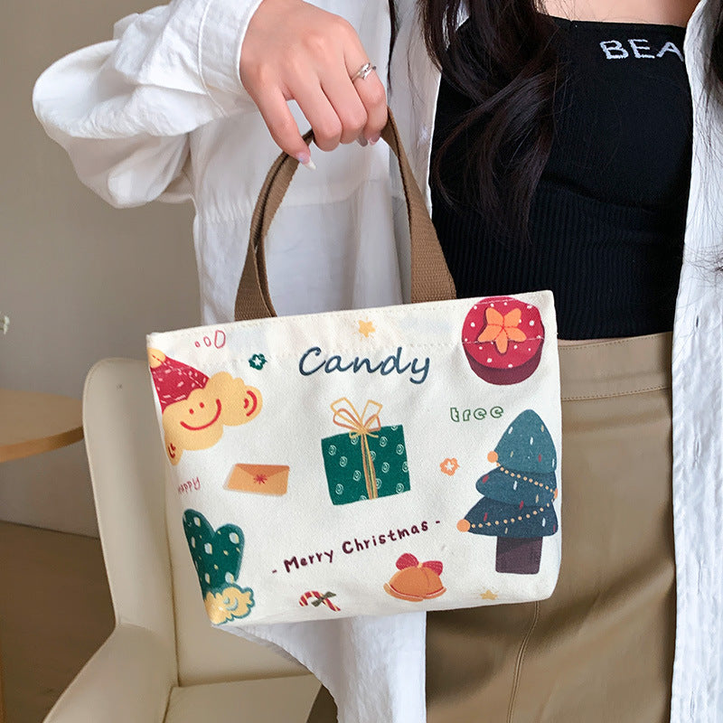 Women's Cute Cartoon Canvas Tutorial Lunch Size Handbags