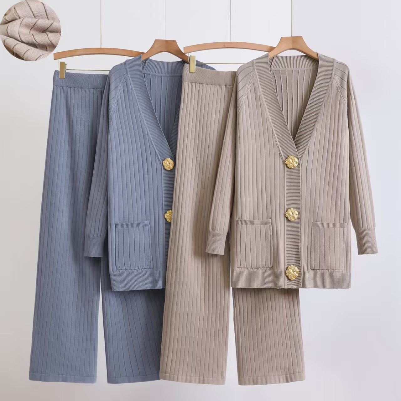 Metal Button Wide Leg Knitted Mid-length Suits