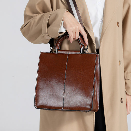 Women's Oil Wax Cowhide Big Fashion Graceful Shoulder Bags