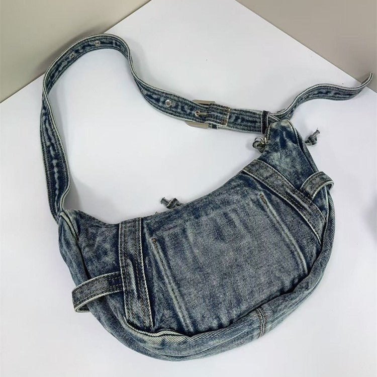 Women's Washed Denim Underarm Leisure Commute Shoulder Bags