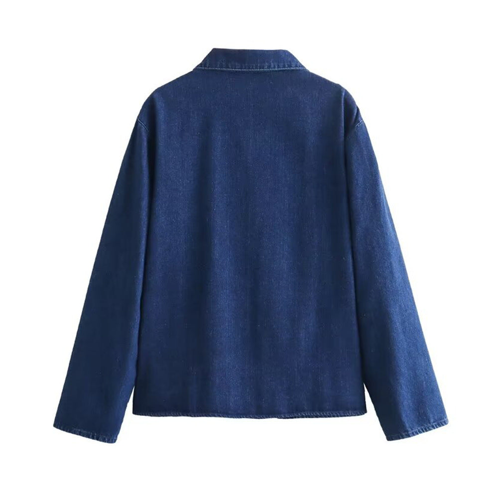 Women's Long Sleeve Washed Pocket Bow Shirt Jackets