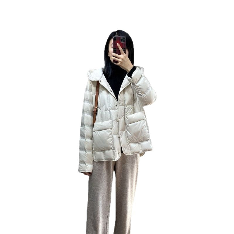 White Duck Down Lightweight Female Hood Jackets
