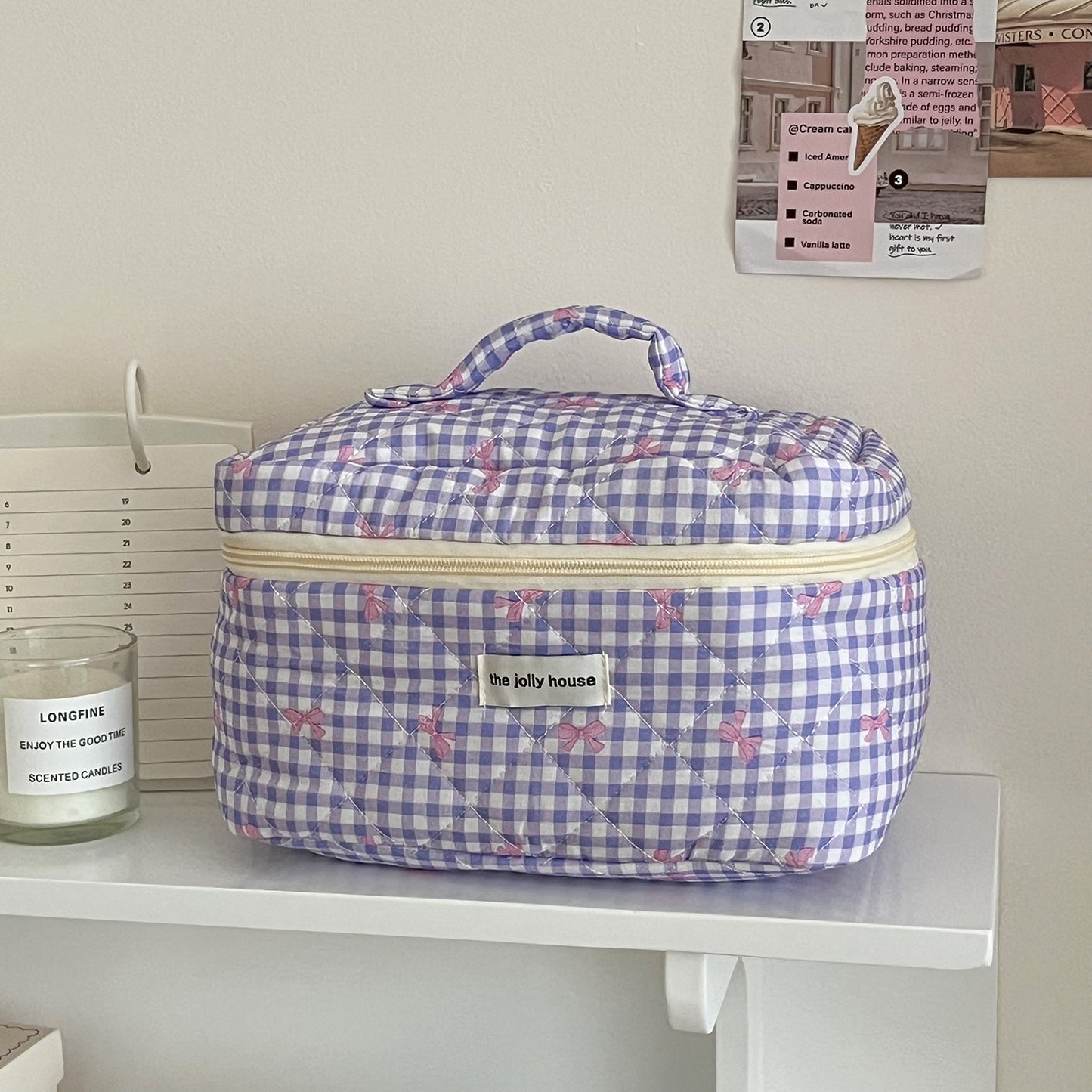 Plaid Bow Large Capacity Sweet Quilted Cosmetic Bags