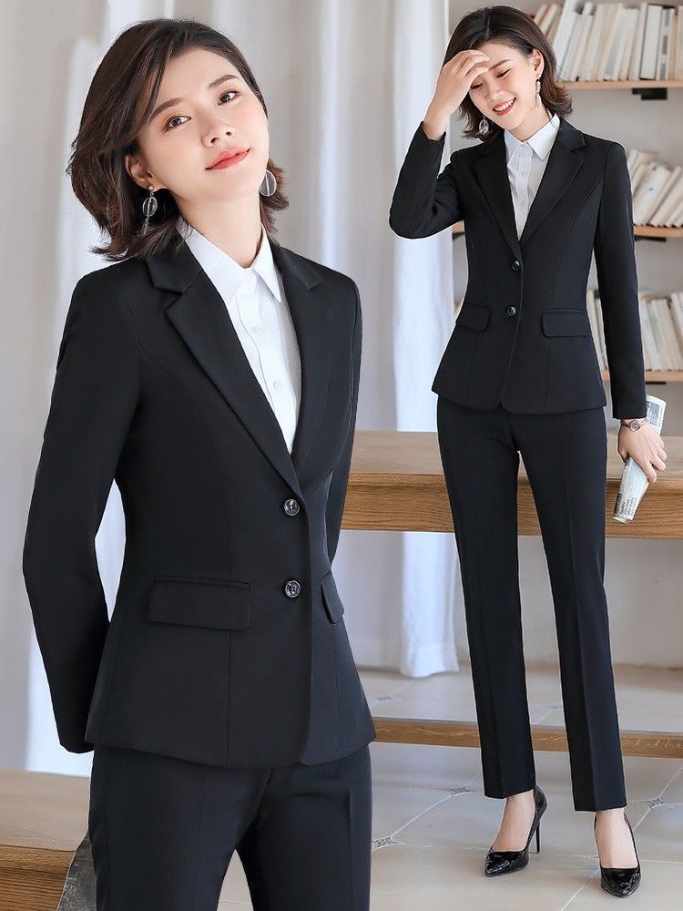 Women's Black Korean Style Commuter Business Temperamental Small Suit