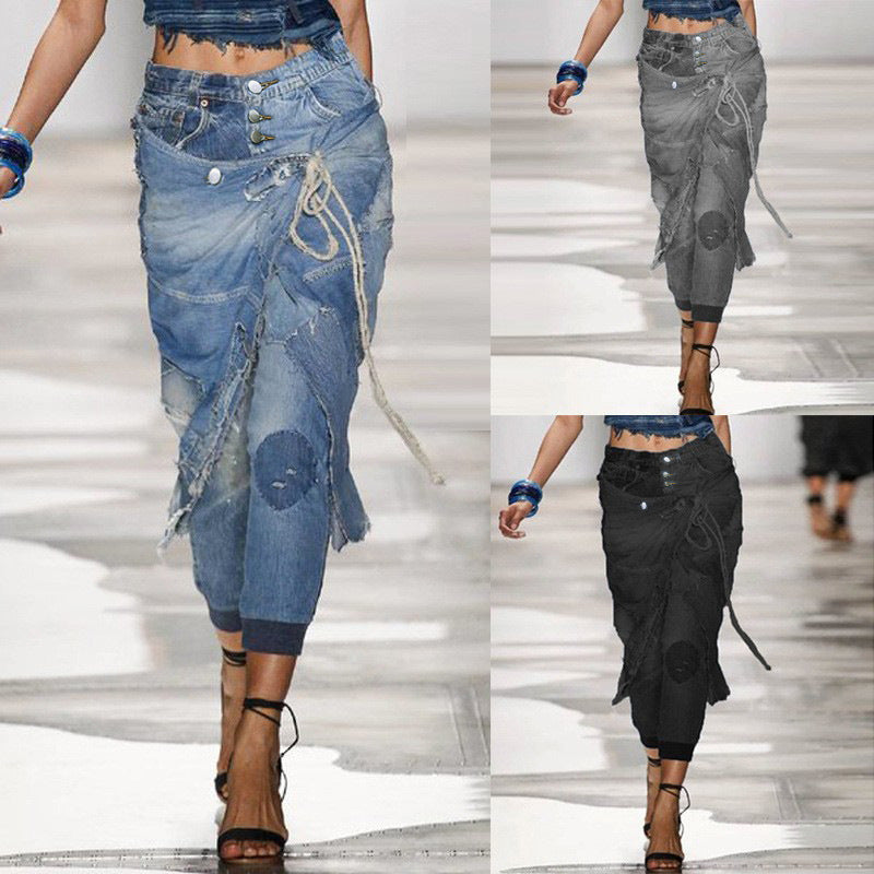 Women's Design For Lace Up Ripped Model Skinny Plus Size