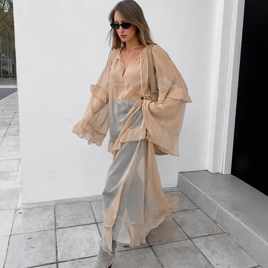 Women's Ruffled Dress Fashion Sun Protective Long Dresses