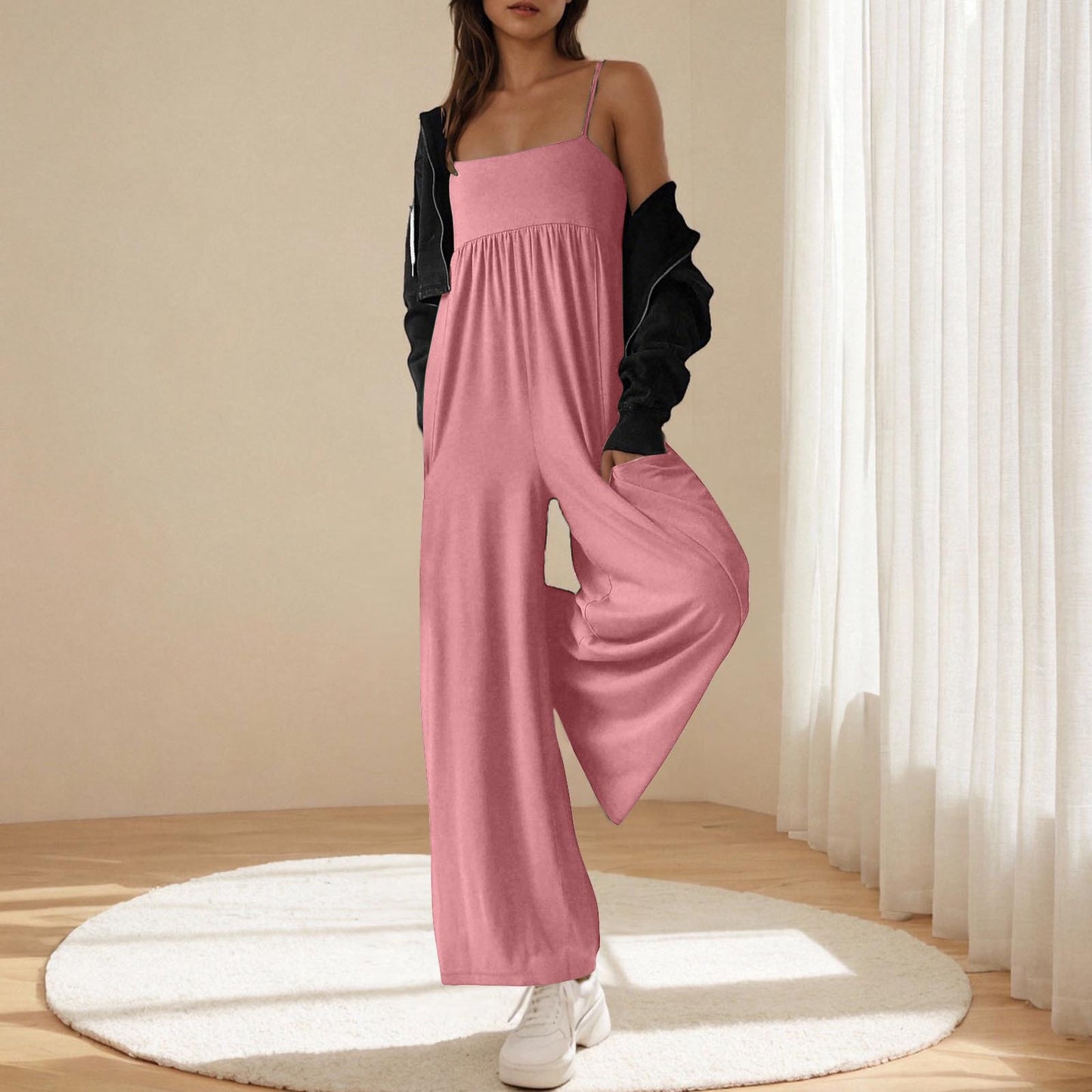 Women's Solid Color Strap Backless Beach Style Women's Jumpsuit/clothing