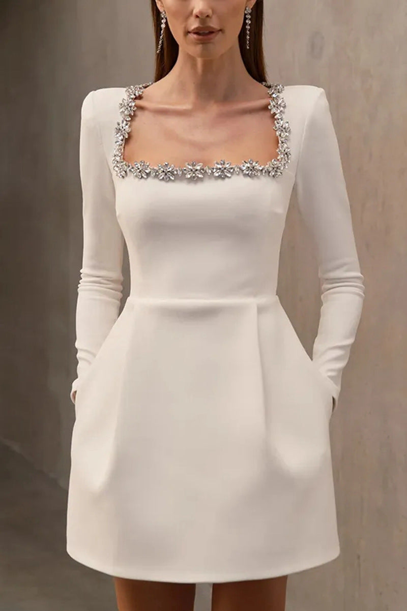 Women's Winter Elegant Square Collar Diamond Veet Clothing