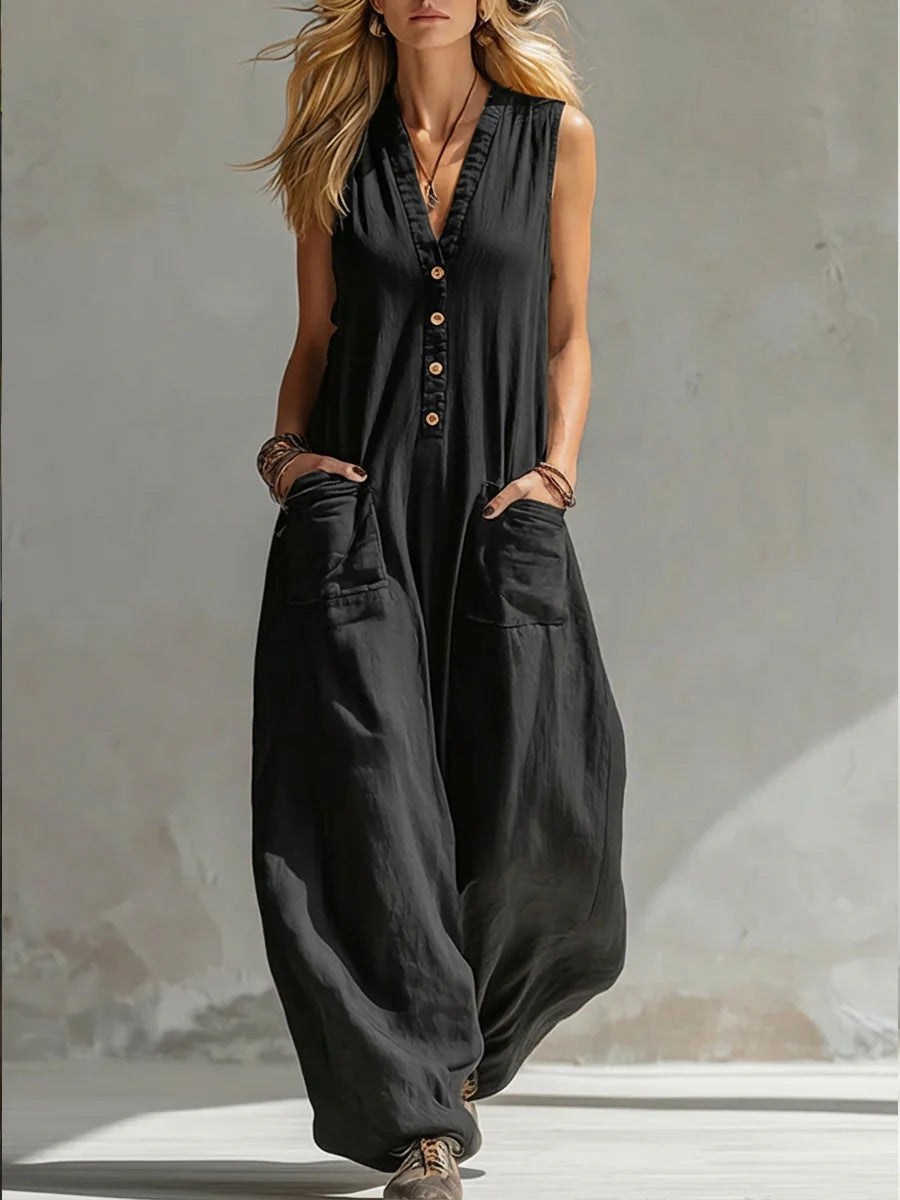 Cool Women's Casual Linen Cotton Sleeveless Women's Jumpsuit/clothing