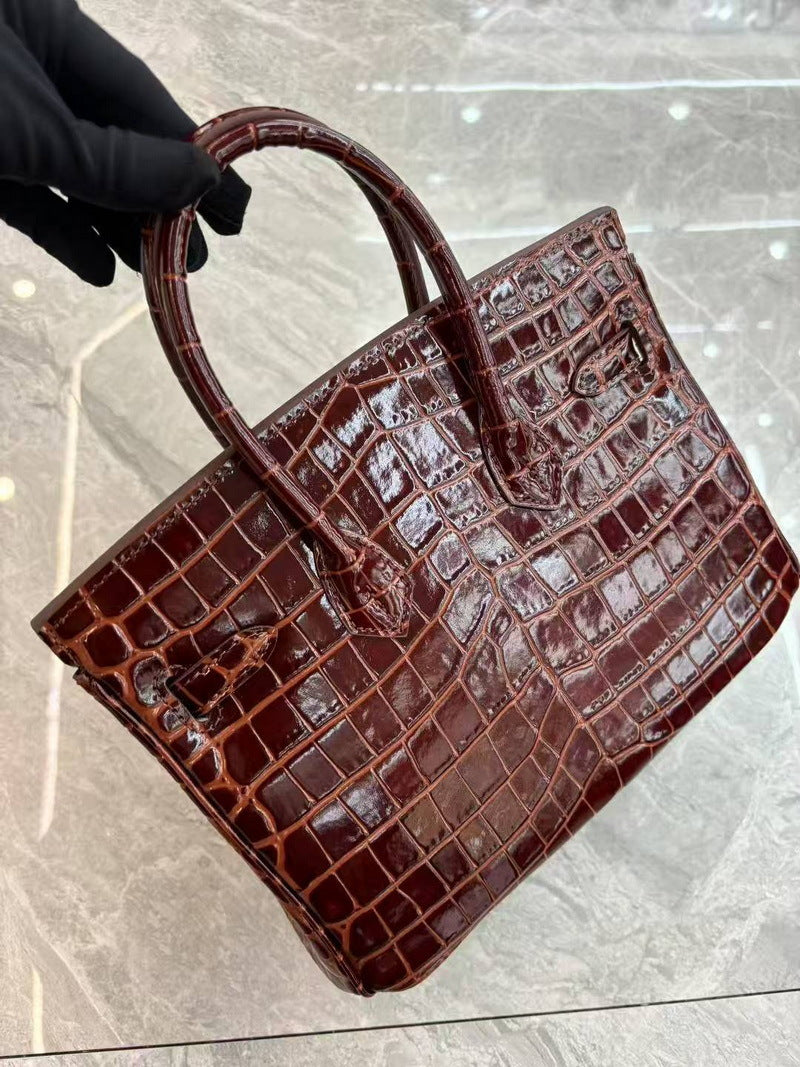 Women's Genuine Leather Shiny Patent Crocodile Pattern Bags
