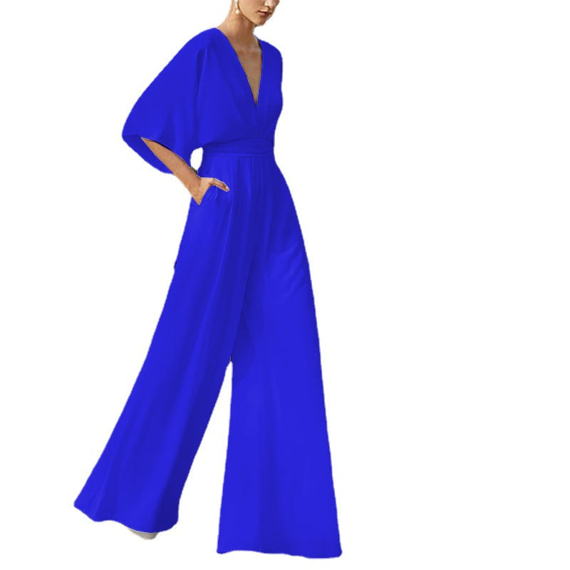 Women's Dress Deep V High Waist Wide Jumpsuits