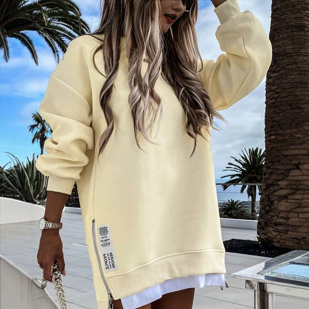 Women's Zipper Decorations Round Neck Dress Dresses
